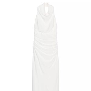 Zara White Halter Backless Cowl Maxi Dress